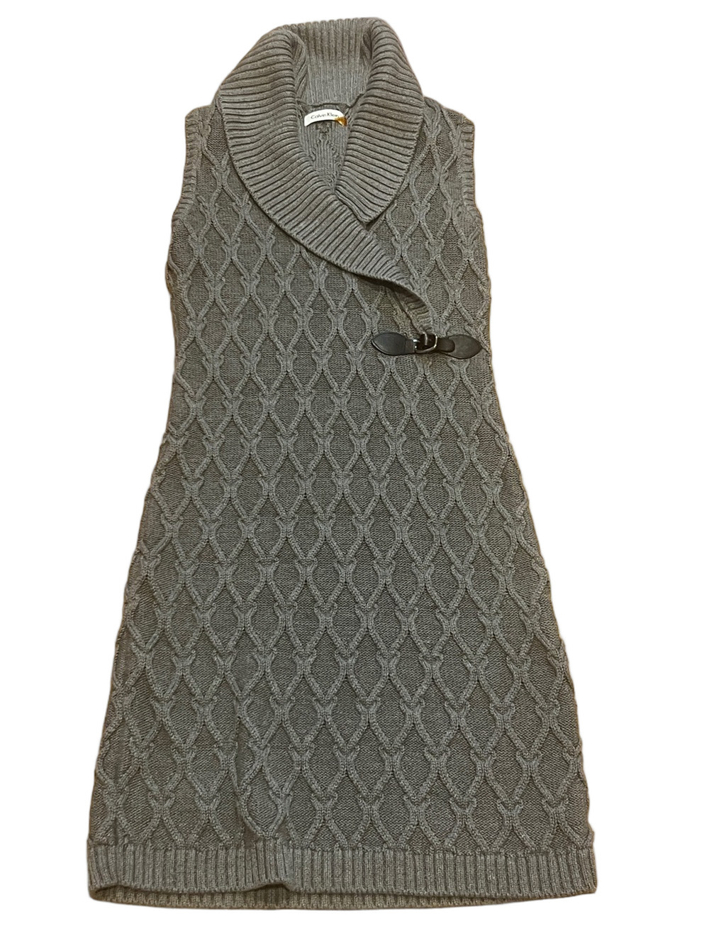 Calvin Klein Gray Cable-Knit Sleeveless Sweater Dress - Sz Small